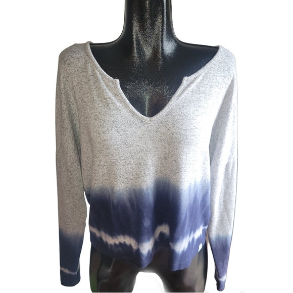 Roxy Staying True Grey and Blue Dip-Dye Long Sleeve Top M - Picture 2 of 7